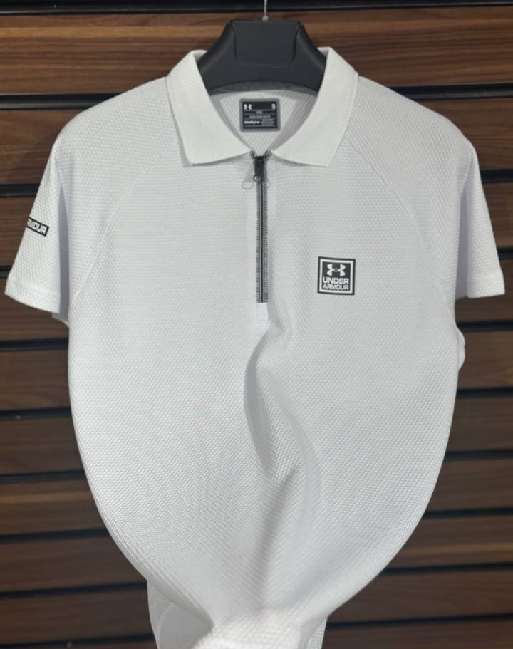 ERKEK YAKALI YARIM FERMUARLI TİŞÖRT UNDER ARMOUR BEYAZ